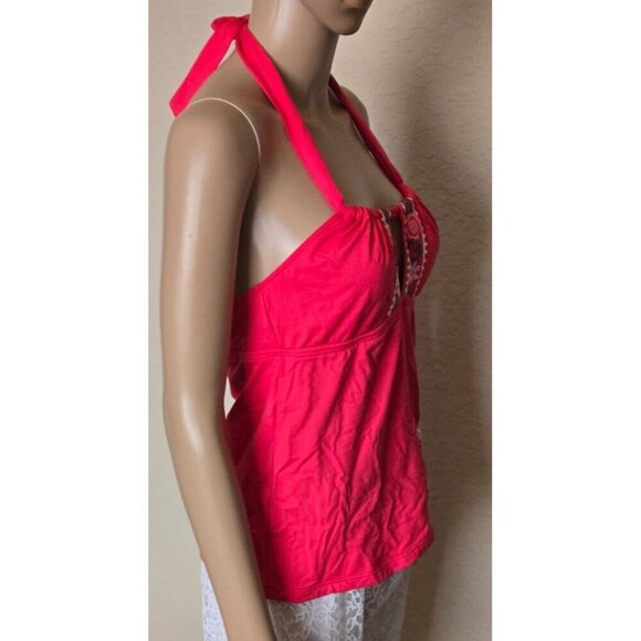 Lucky Brand swimwear halter Tankini coral embraided size S - Picture 6 of 8